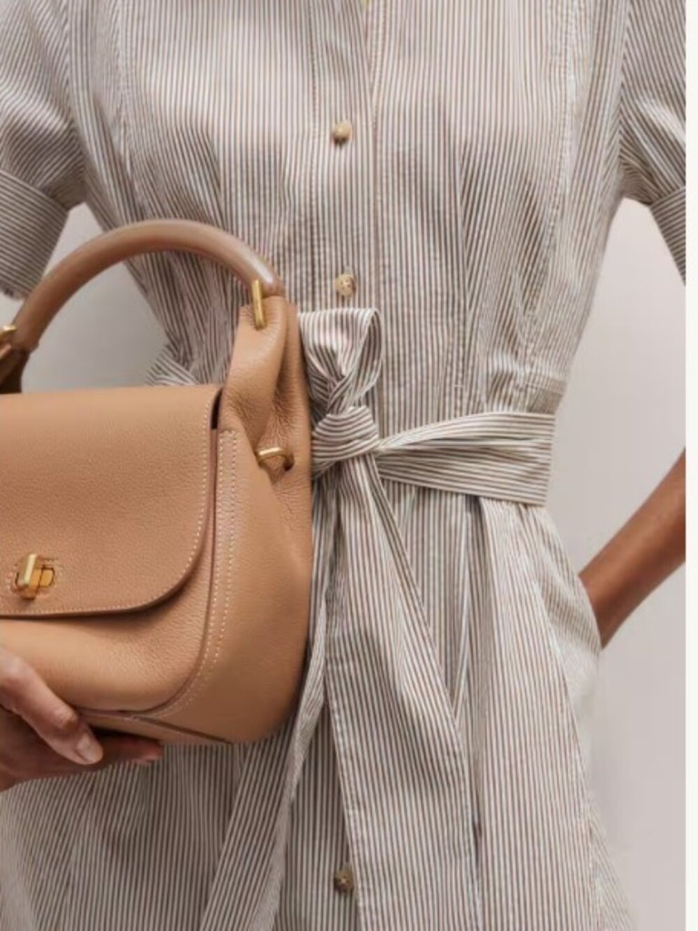 ME+EM Seersucker Stripe Mini Shirt Dress With Belt Chocolate/White Sz 4 - Picture 2 of 9